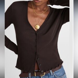 Madewell NWT lettuce  hem v neck cardigan black y2k long sleeve